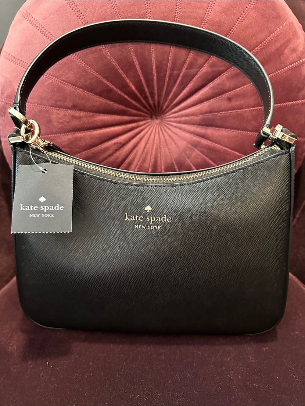kate spade Black Leather Shoulder Hobo with Gold Hardware